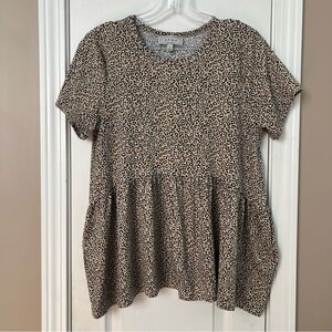 Gaze Leopard Print Short Sleeve Relaxed Peplum Top Size S